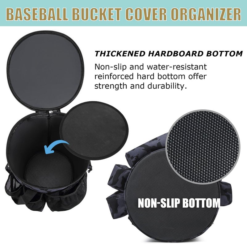SunForMorning Baseball Bucket Bag Baseball Coaching Accessories Organizer Tactical Style Softball Bucket Bag with Anti-Slip Bottom, Multiple Pockets for Bat, Gloves, Scoreboards - Image 5
